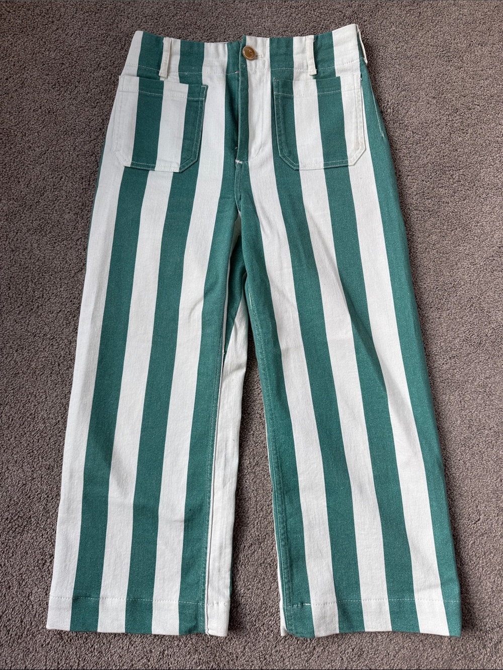 Anthropologie Maeve Colette Green and White Striped Pants